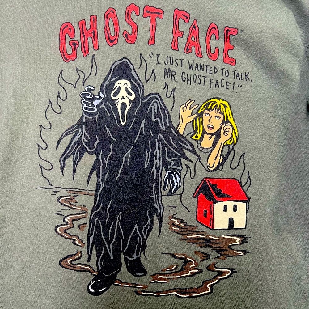 Ghost Face Unisex Men's Women's Olive Green Cotton T-shirt Top; L